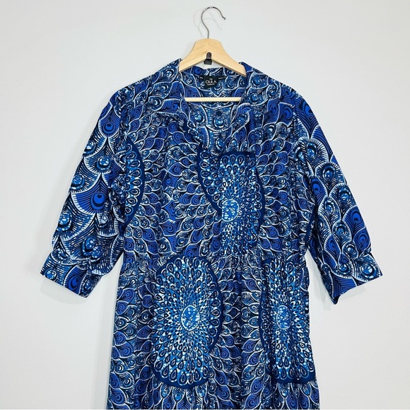 The Oula Company Blue Tiered Ruffled Sundress with Cowl Neck printed size xlarge - Picture 7 of 13